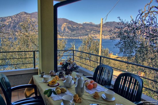 Blick vom Balkon auf die Olivenhaine